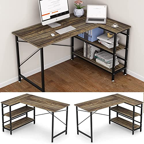 コーナーデスク L字デスク 耐荷重140KG 幅130cm 奥行90cm 高さ75cm パソコンデスク PCデスク 左右入替可能 棚高さ調整可 アジャスター付き テレワーク用 在宅勤務用 収納ラック付き 省スペース 組み立て簡単 頑丈 木の通販は