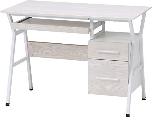 不二貿易 デスク 机 幅100×奥行56×高さ72?p ホワイト キーボードトレー付き 収納付き 木目調 クレバー 18575の通販は