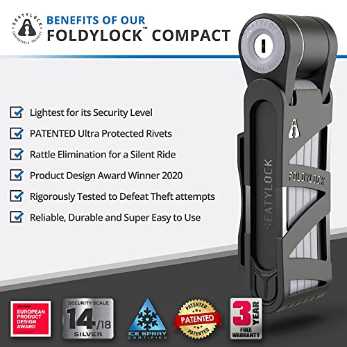 Seatylock フォルディロック コンパクト折りたたみ自転車ロック - 特許取得済みの軽量高セキュリティ自転車ロック - 自転車やスクーター用鍵ケース付き頑丈盗難防止スマートセキュアガード_1