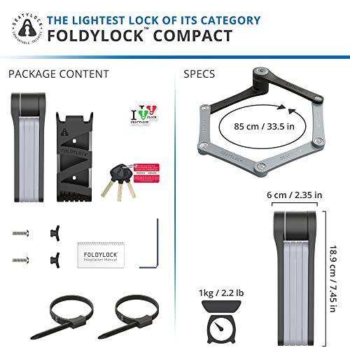 Seatylock フォルディロック コンパクト折りたたみ自転車ロック - 特許取得済みの軽量高セキュリティ自転車ロック - 自転車やスクーター用鍵ケース付き頑丈盗難防止スマートセキュアガード_5
