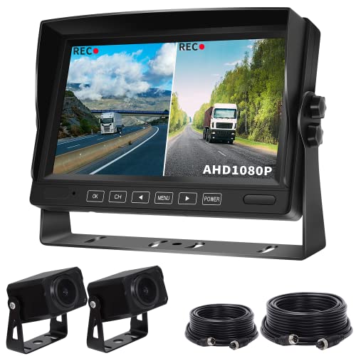Soinndo 録画機能付き バックカメラモニターセット バックモニター 7インチIPS液晶モニター AHDカメラ2台搭載 ガイドライン表示/非表示 2分割表示対応 正像・鏡像を切り替え可能 自動録画 ループ動録画 タッチボタン 140°
