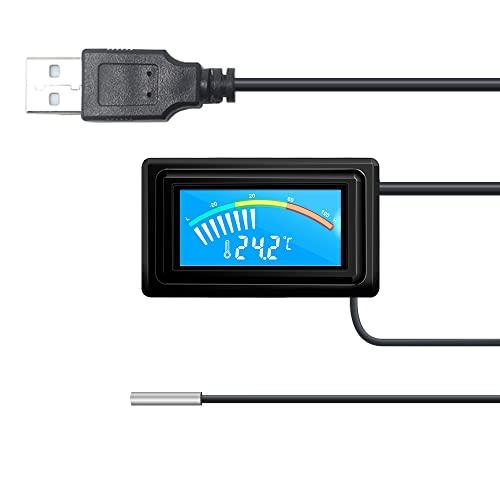KETOTEK デジタル車用温度計 USB 温度計 -50°C~110°C 温度センサープローブ付き 水族館 車両 PC ケース インキュベーター ブローダーズ クライミング ペット 華氏 & 摂氏 LCD ディスプレイ