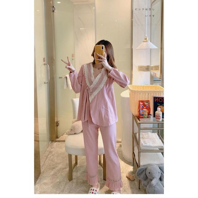 新品 2点パジャマ レディース マタニティーパジャマ 授乳服 春夏秋冬 長袖 マタニティーパジャマ 綿 レース 妊娠 上下セット ルームウェア 部屋着 ママ産前/産後の通販は