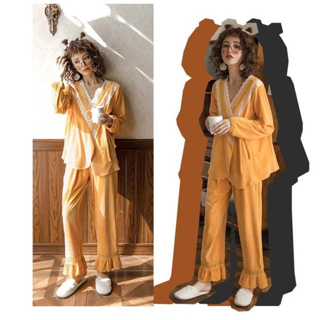 新品 2点パジャマ レディース マタニティーパジャマ 授乳服 春夏秋冬 長袖 マタニティーパジャマ 綿 レース 妊娠 上下セット ルームウェア 部屋着 ママ産前/産後の通販は
