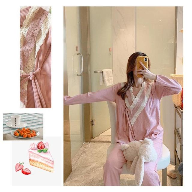 新品 2点パジャマ レディース マタニティーパジャマ 授乳服 春夏秋冬 長袖 マタニティーパジャマ 綿 レース 妊娠 上下セット ルームウェア 部屋着 ママ産前/産後の通販は