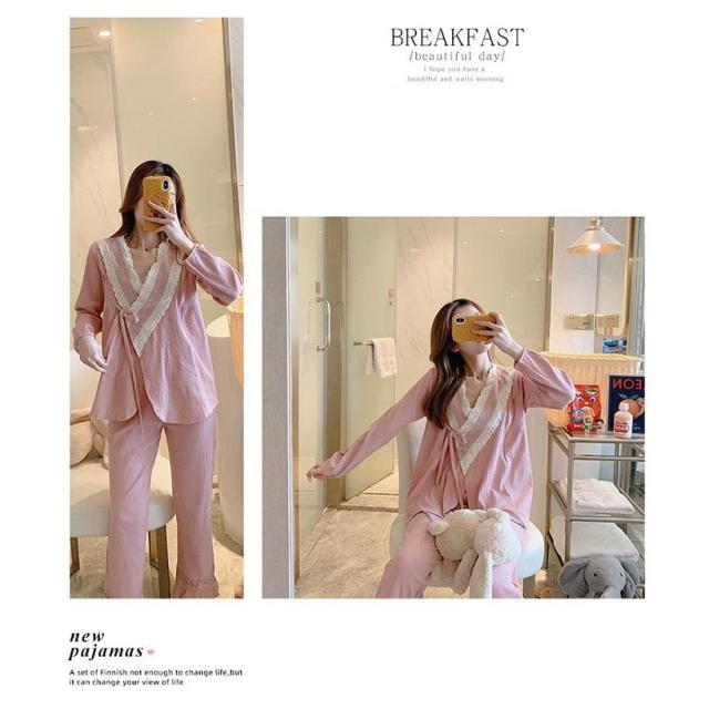 新品 2点パジャマ レディース マタニティーパジャマ 授乳服 春夏秋冬 長袖 マタニティーパジャマ 綿 レース 妊娠 上下セット ルームウェア 部屋着 ママ産前/産後の通販は
