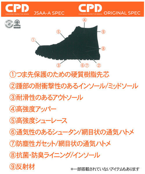 converse コンバース ALL STAR PS V-3 HI【つま先保護芯/幅広3E】ユニセックス メンズ レディース ワーキングシューズ 作業靴 スニーカー(オールスターPSV-3HI) PS004 ブラックモノクローム