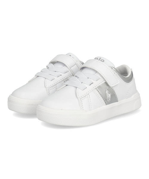 Polo Ralph Lauren ポロラルフローレン FRAZIER PS キッズスニーカー 子供靴 ベビーシューズ(フレイジャーPS) CWPOCFTOZ220025 100 ホワイト/シルバーメタリック