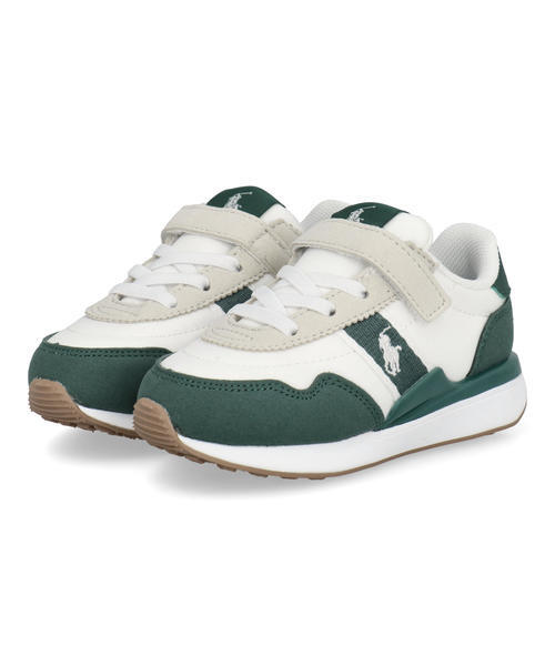 Polo Ralph Lauren ポロラルフローレン TRAIN 89 SPORT PS キッズスニーカー 子供靴(トレイン89スポーツPS) CWPOCFTTZ220063 100 ホワイト/グレー/グリーン