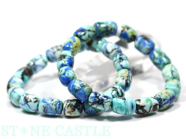☆高品質☆【ブレスレット】アズライトインパイライト (3A) 太鼓型 約10x14mm (ケース付) 天然石 パワーストーン