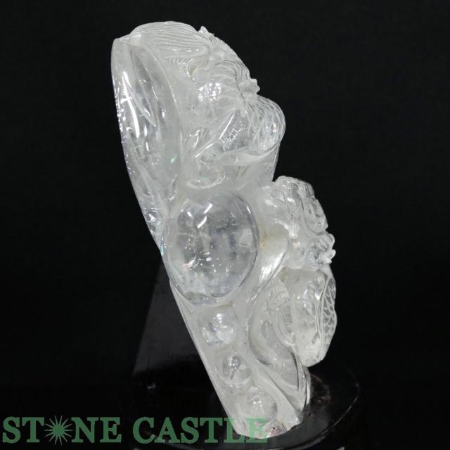 水晶龍彫りポイント置物台座付き ☆一点物☆彫刻置物龍 水晶 (台付) No.43 天然石 パワーストーン
