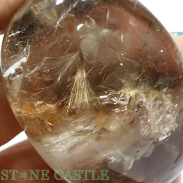 ☆一点物☆【置き石】ルース ルチルクォーツインクォーツ (晶中晶) (レインボー入り) (台付) No.26 天然石 パワーストーン_1