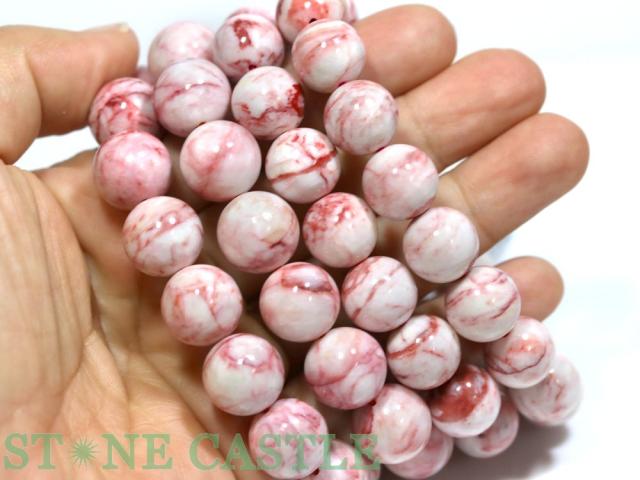 ☆高品質☆【ブレスレット】シナバー (辰砂) (白地) (3A) (約14〜14.5mm) 天然石 パワーストーン_1