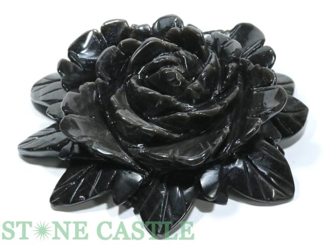 ☆一点物☆【彫刻置物】薔薇 シルバーオブシディアン No.05 天然石 パワーストーン