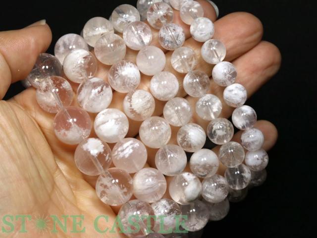 ☆高品質☆【ブレスレット】ホワイトスノーガーデンクォーツ (ピンク) (ブラジル産) (約10〜10.5mm) 天然石 パワーストーン_4