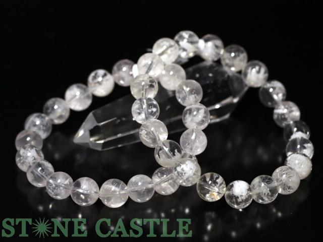 ☆高品質☆【ブレスレット】ホワイトスノーガーデンクォーツ (ピンク) (ブラジル産) (約10〜10.5mm) 天然石 パワーストーン