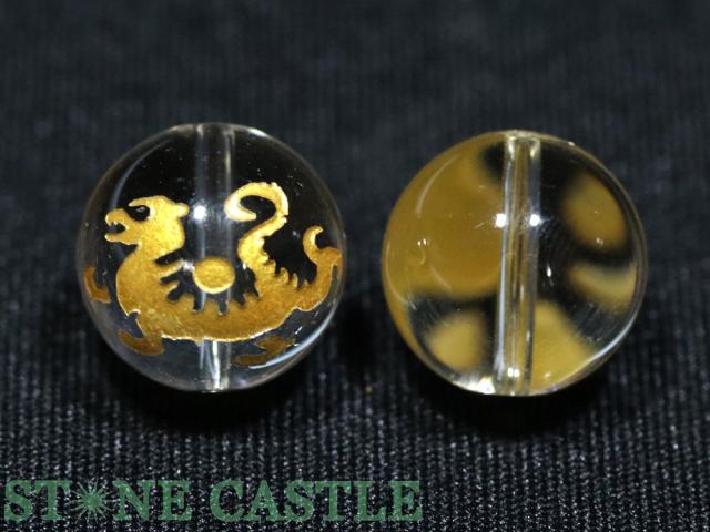 【彫刻ビーズ】水晶 14mm (金浅彫り) 四神獣 (半連売り) 各種 天然石 パワーストーン_2