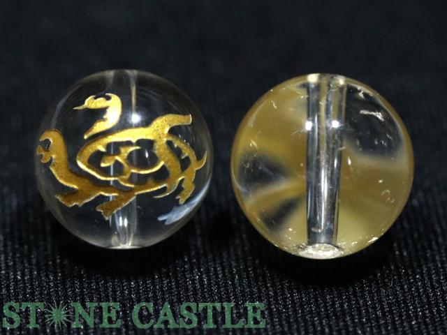 【彫刻ビーズ】水晶 14mm (金浅彫り) 四神獣 (半連売り) 各種 天然石 パワーストーン_1