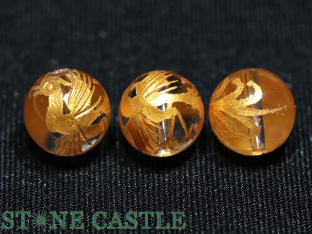 【彫刻ビーズ】水晶 10mm (金浅彫り) 四神獣 (一連売り) 各種 天然石 パワーストーン_1