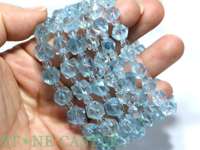 ☆高品質☆【ブレスレット】ブルートパーズ ナゲット型八面カット 約7x7〜8x8mm 天然石 パワーストーン_3