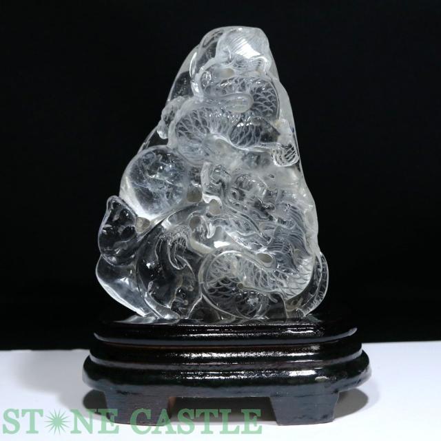 龍　水晶の置物 ☆一点物☆【彫刻置物】龍 水晶 (台付) No.53 天然石 パワーストーン