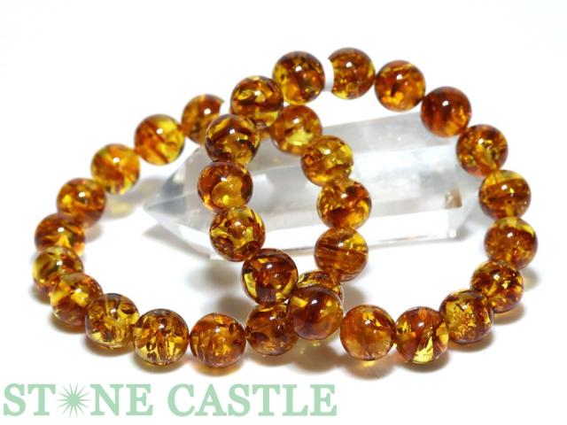 ☆高品質☆【ブレスレット】天然フラワーアンバー(琥珀) (ロシア産) (約12〜12.5mm) (ケース付) 天然石 パワーストーン
