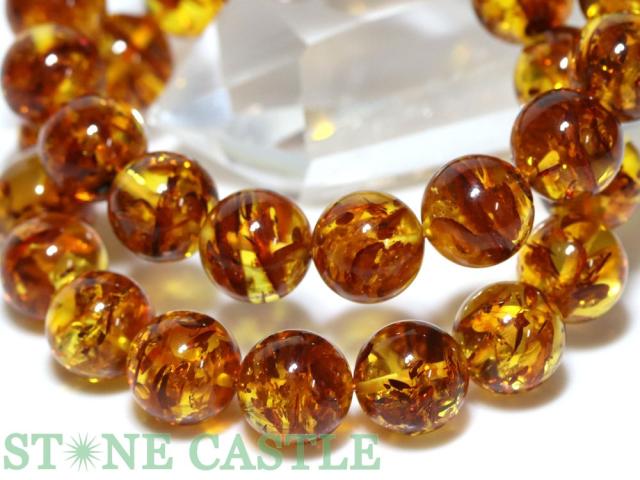 ☆高品質☆【ブレスレット】天然フラワーアンバー(琥珀) (ロシア産) (約12〜12.5mm) (ケース付) 天然石 パワーストーン_1