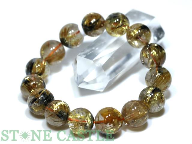 ☆一点物☆【ブレスレット】太陽タイチンルチルクォーツ (最高級) No.05 (約15〜15.5mm) (ケース付) 天然石 パワーストーン