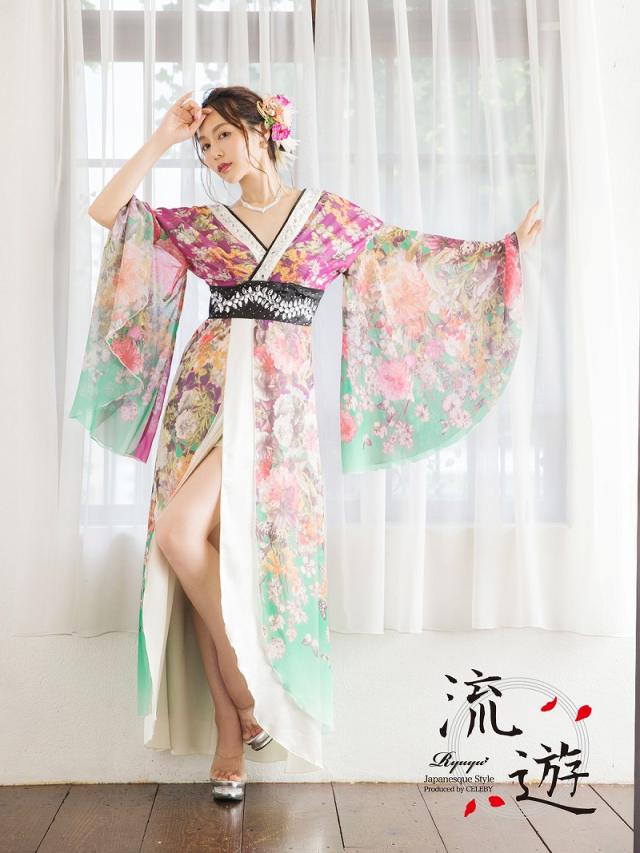 花魁 コスプレ 花魁コスプレ 衣装 着物ドレス 着物 和柄ドレス 和柄 ハロウィン 和装 キャバ ドレス キャバドレス 流遊 着_1