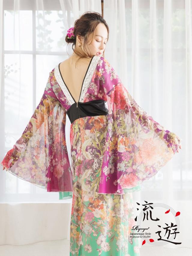 花魁 コスプレ 花魁コスプレ 衣装 着物ドレス 着物 和柄ドレス 和柄 ハロウィン 和装 キャバ ドレス キャバドレス 流遊 着_2