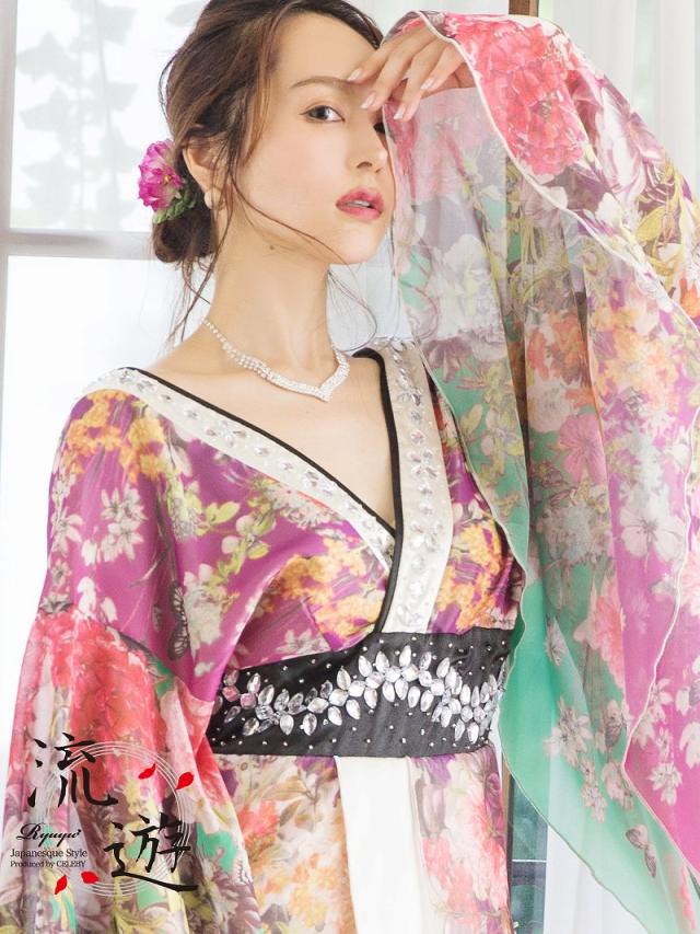 花魁 コスプレ 花魁コスプレ 衣装 着物ドレス 着物 和柄ドレス 和柄 ハロウィン 和装 キャバ ドレス キャバドレス 流遊 着_3