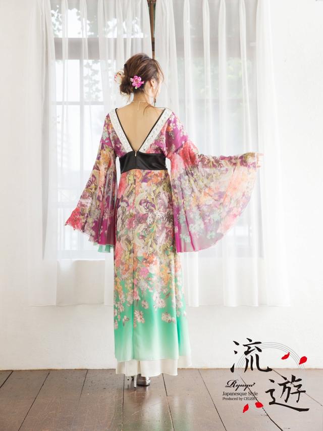 花魁 コスプレ 花魁コスプレ 衣装 着物ドレス 着物 和柄ドレス 和柄 ハロウィン 和装 キャバ ドレス キャバドレス 流遊 着_4