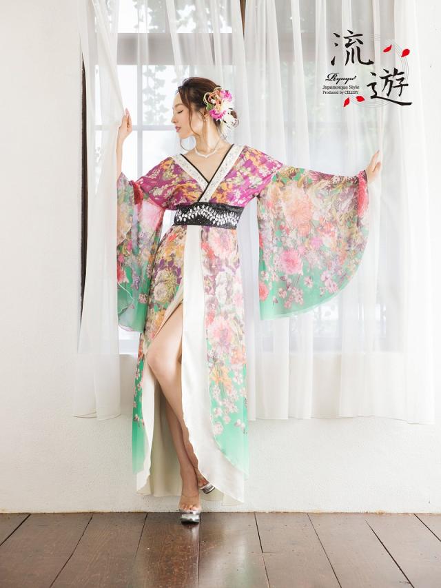 花魁 コスプレ 花魁コスプレ 衣装 着物ドレス 着物 和柄ドレス 和柄 ハロウィン 和装 キャバ ドレス キャバドレス 流遊 着_8