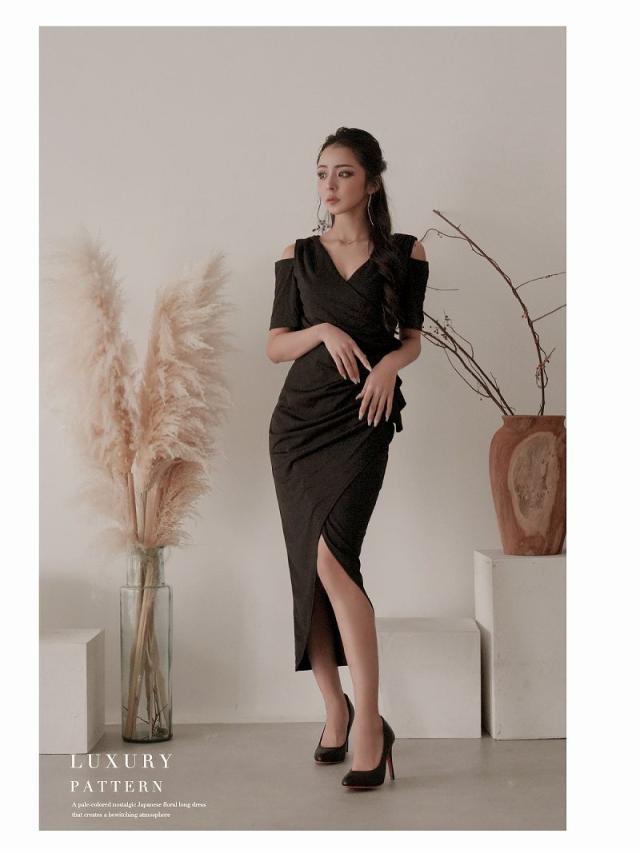 キャバワンピース DaysPiece  オープンショルダー 黒 韓国 ロング丈 パーティードレス ワンピース レディース ワンピ キャバワンピース DaysPiece オープンショルダー 黒 韓国 ロング丈