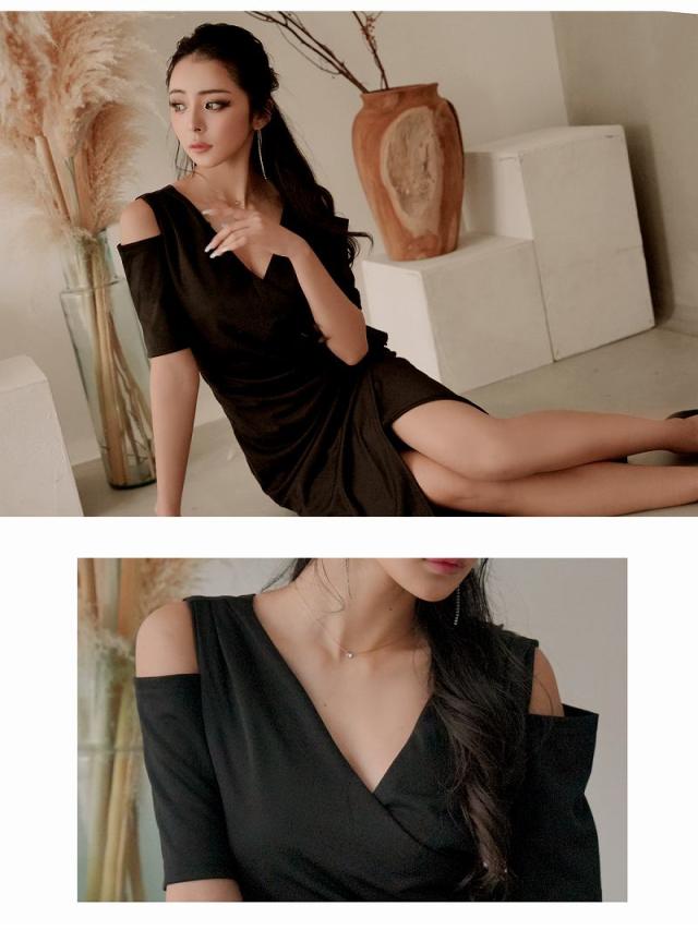 キャバワンピース DaysPiece オープンショルダー 黒 韓国 ロング丈