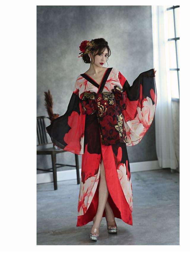 和柄ドレス 流遊 花魁 ドレス 和柄 着物ドレス キャバ 花魁 コスプレ 花魁コスプレ 衣装 着物ドレス 着物 和柄ドレス ハ_1