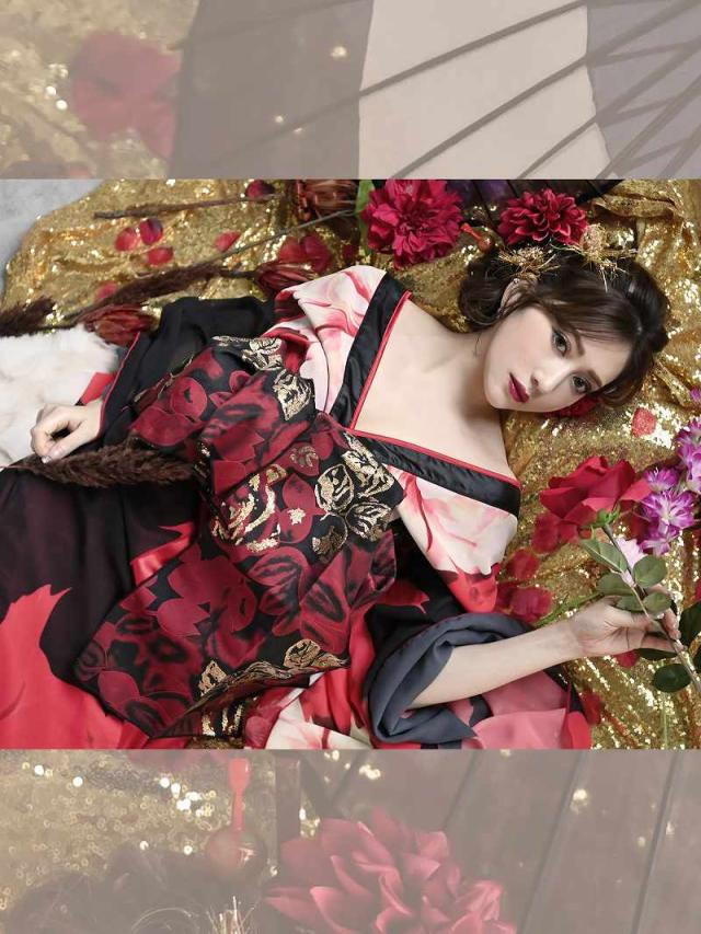 和柄ドレス 流遊 花魁 ドレス 和柄 着物ドレス キャバ 花魁 コスプレ 花魁コスプレ 衣装 着物ドレス 着物 和柄ドレス ハ_3