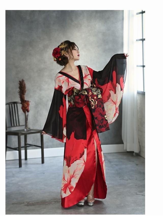 和柄ドレス 流遊 花魁 ドレス 和柄 着物ドレス キャバ 花魁 コスプレ 花魁コスプレ 衣装 着物ドレス 着物 和柄ドレス ハ_9