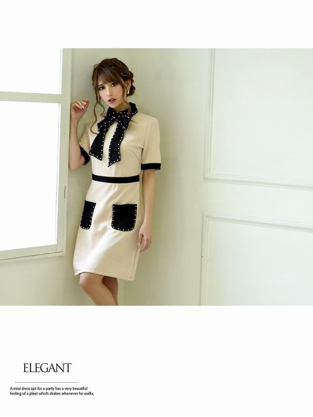 ミニドレス Belsia キャバドレス ベージュ 五分袖 ストレッチ 上品 キャバ ドレス キャバドレス ミニドレス ミニ キ_8