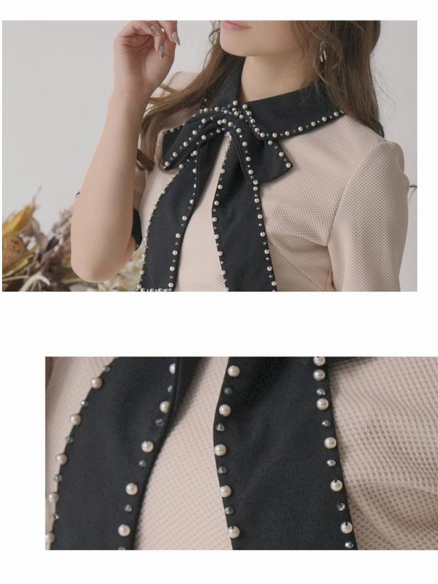 ミニドレス Belsia キャバドレス ベージュ 五分袖 ストレッチ 上品 キャバ ドレス キャバドレス ミニドレス ミニ キ_2