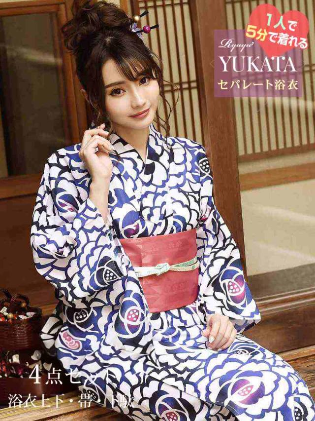 浴衣 セット レディース ゆかた 帯 下駄 キャバ Ryuyu 薔薇 華やか レトロモダン 二部式 の通販は