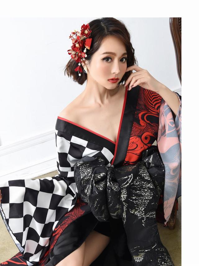 花魁 コスプレ 花魁コスプレ 衣装 着物ドレス 着物 和柄ドレス 和柄 ハロウィン 和装 キャバ ドレス キャバドレス 流遊 和_4