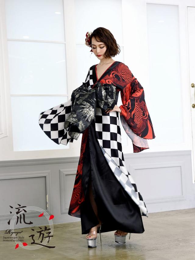 花魁 コスプレ 花魁コスプレ 衣装 着物ドレス 着物 和柄ドレス 和柄 ハロウィン 和装 キャバ ドレス キャバドレス 流遊 和_9