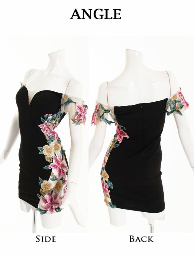 ミニドレス Belsia 花柄 オフショル シアー sexy 谷間 キャバ ドレス