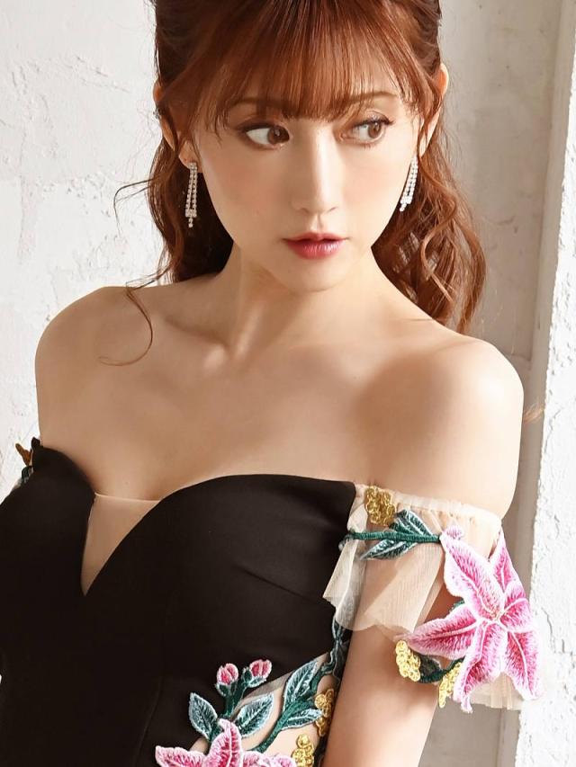 ミニドレス Belsia 花柄 オフショル シアー sexy 谷間 キャバ ドレス キャバドレス ミニドレス ミニ キャバクラ_6