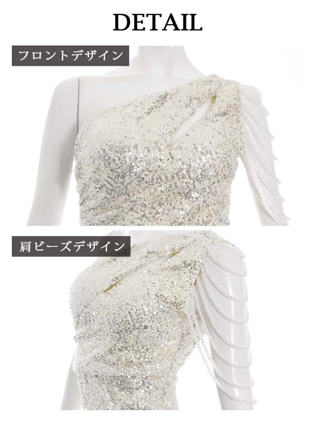 ミニドレス Belsia シャンデリアビーズ スパンコール ワンショルダー カットアウト ドレープ キャバ ドレス キャバドレ_19