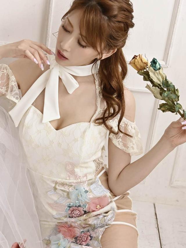 キャバドレス キャバ ドレス キャバクラ ミニドレス パーティードレス Belsia 立体フラワー ネックリボン シアー_2