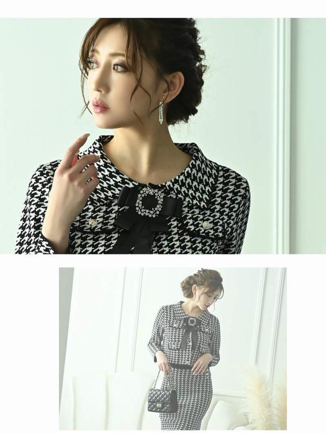 キャバスーツ 大きいサイズ コンパニオン 制服 ママ スーツ フォーマル 式 Belsia 千鳥柄 式スーツ 上品 ニット 