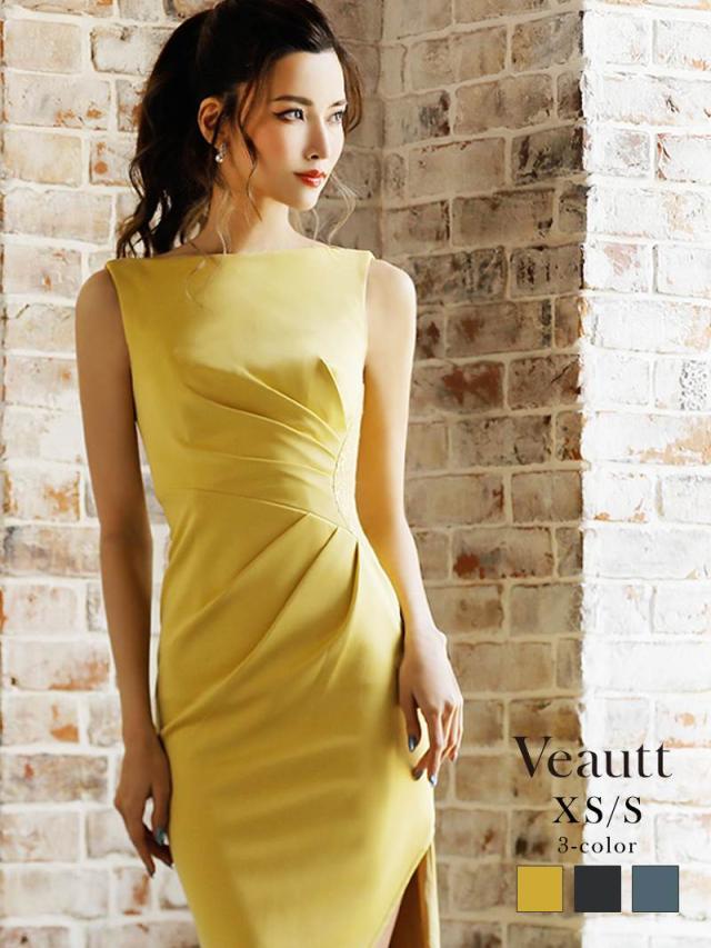 ミニドレス veautt ヴュート Veautt  膝丈 黒 ワンカラー 無地 サイドシアー キャバ ドレス キャバドレス ミニ