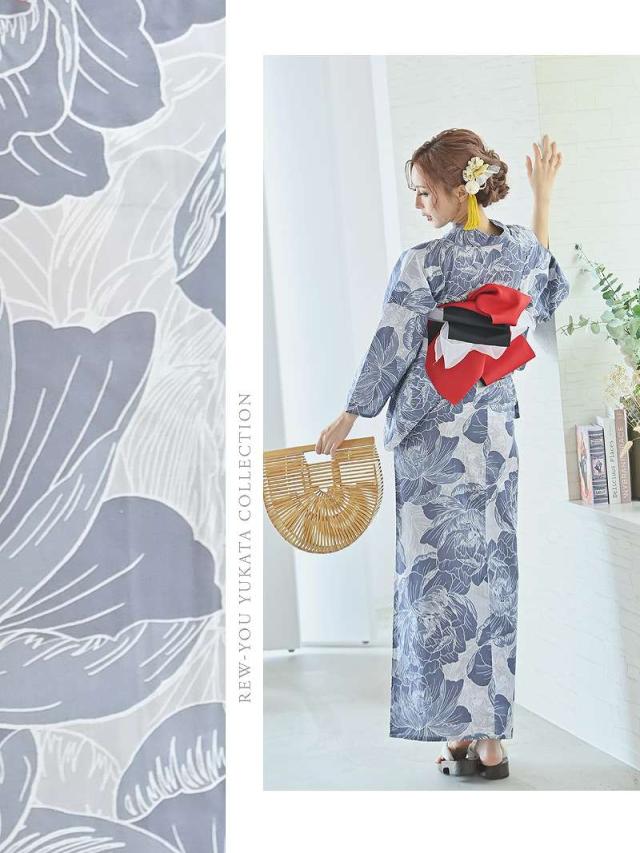 キャバ浴衣 Ryuyu 浴衣 ネイビー 椿 大人 上品 浴衣 セット レディース